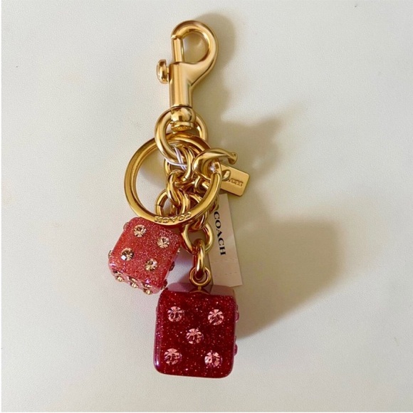 Coach Gold/Pink Multi Dice Cluster Bag Charm - Picture 2 of 6